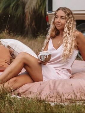Ettitude Eco Bamboo Sateen Slip Dress Nightgown Loungewear Rose Baby Pink Medium